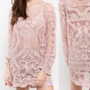 POL Sheer Lace Embroidered Tunic
